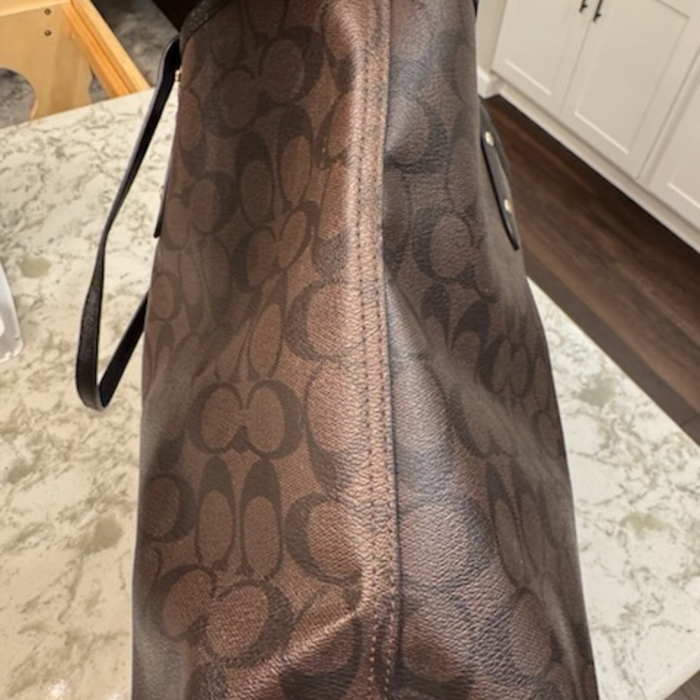 Coach Brown Signature Canvas Tote with Black Trim - Picture 13 of 15